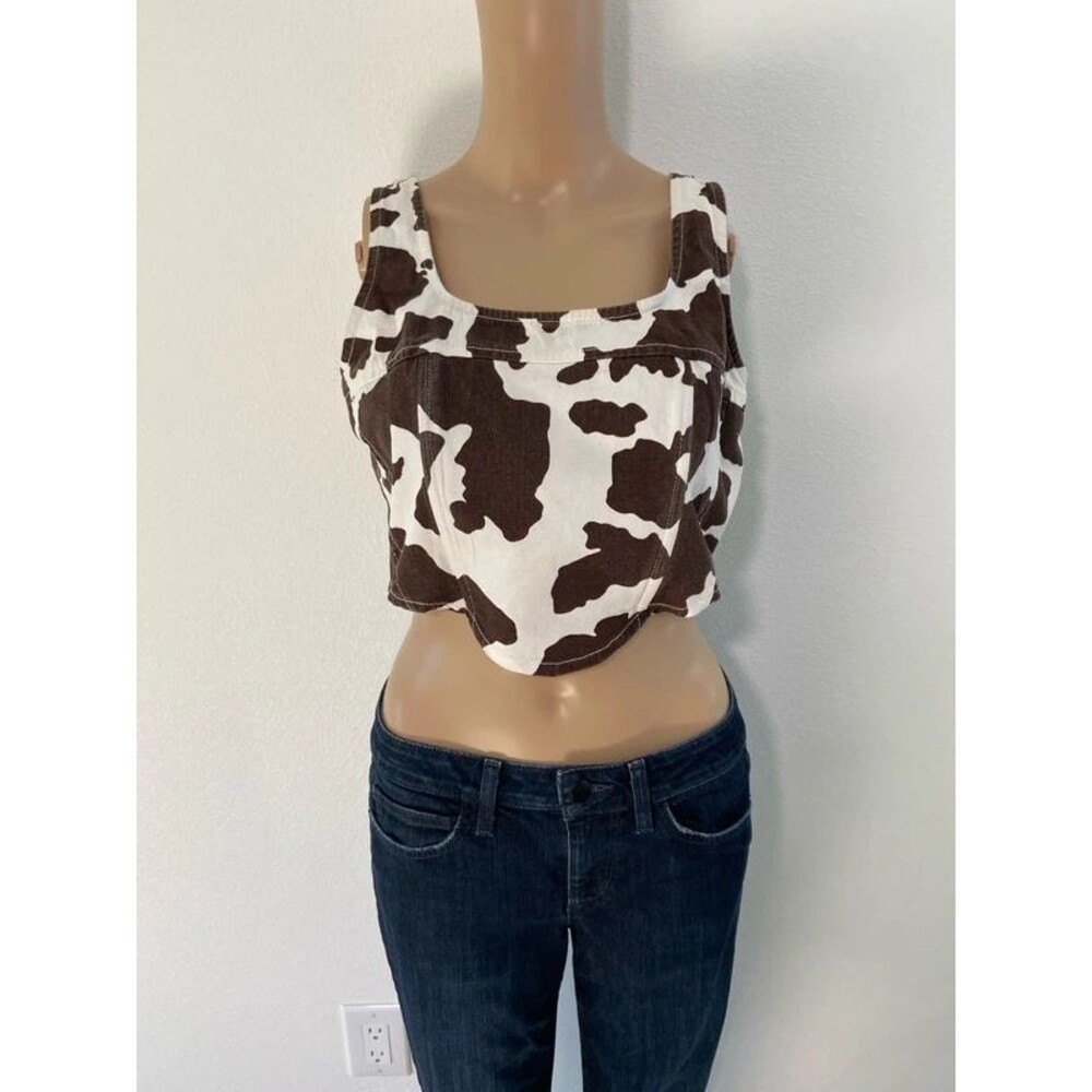 Lone star copped cow print top Sz L
